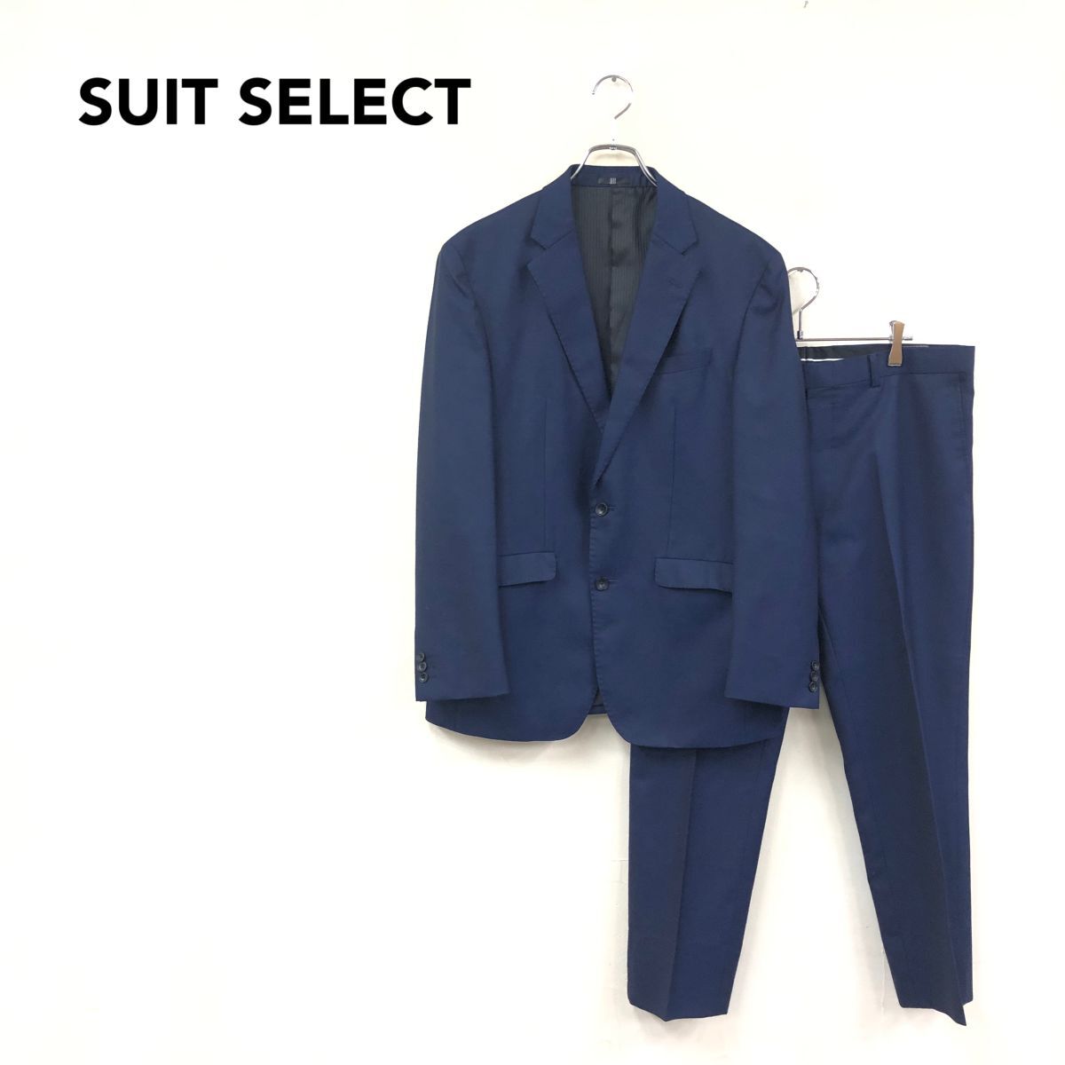 2O2817-K◆良品 SUIT SELECT スーツセレクト シングルスーツ◆size175-98-88 ネイビー 無地 総裏仕立て ウールブレンド オフィス 紳士拍卖