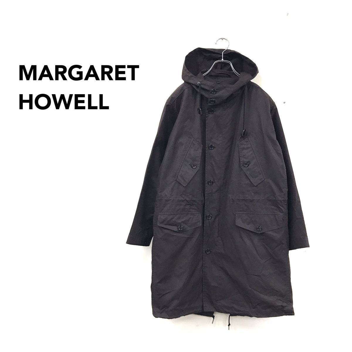 2O2885-G◆ MARGARET HOWELL マーガレットハウエル ウールライナー付フーディコート ミドル ジップアップ ドロスト ◆ sizeM ブラウン 綿拍卖