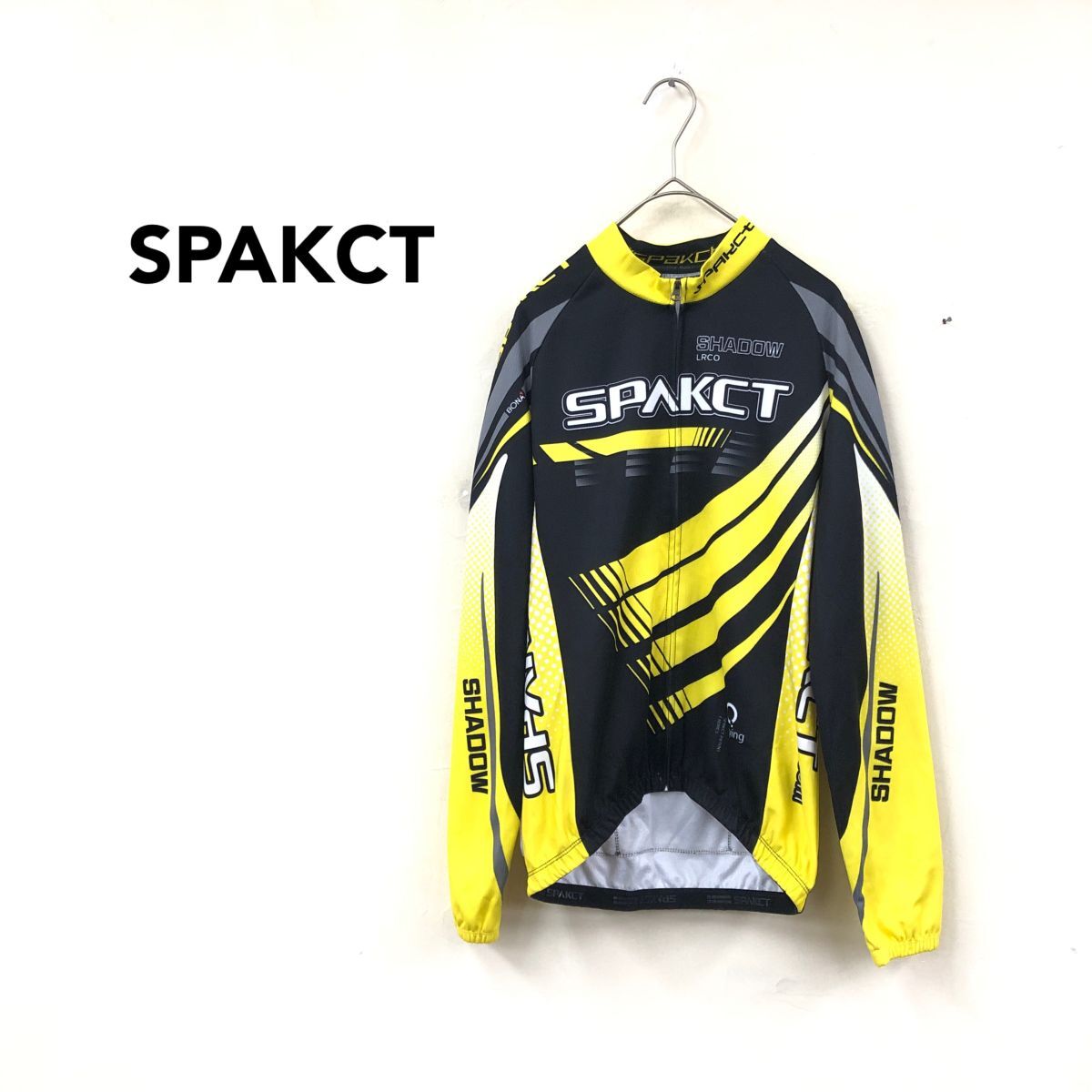 2O2944-Y-N◆SPAKCT サイクルジャージ フルジップ 裾滑り止め 自転車 サイクリング 後ろポケット スポーツ ◆ブラック イエロー拍卖