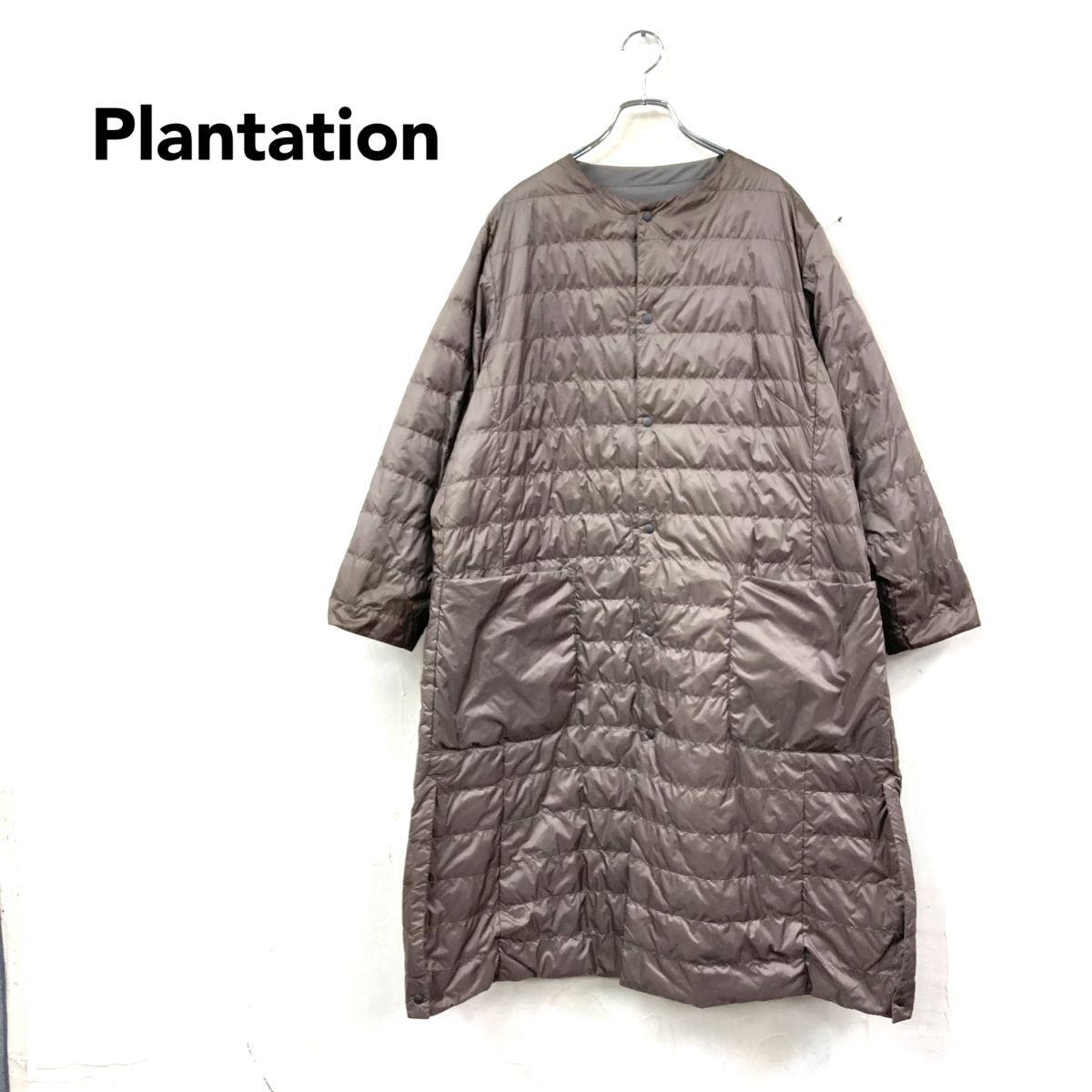 2O2853-Y◆Plantation プランテーション リバーシブルダウンコート ライトリバーダウン クルーネック 冬物◆size2 カーキ系 ポリエステル拍卖