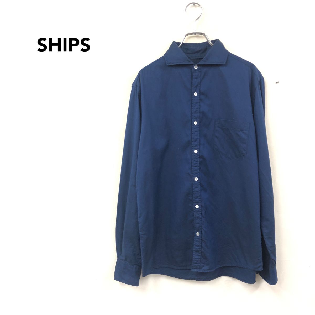 2O2714-O◆SHIPS シップス 長袖シャツ 無地 メンズ オータム◆sizeL ブルー コットン拍卖