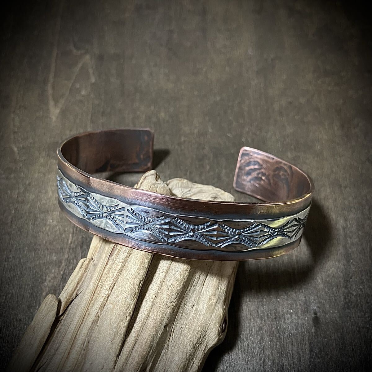 スタンプワーク シルバー カッパー コンビ バングル ブレスレット #インディアンジュエリー ネイティブアメリカン ナバホ族 925拍卖