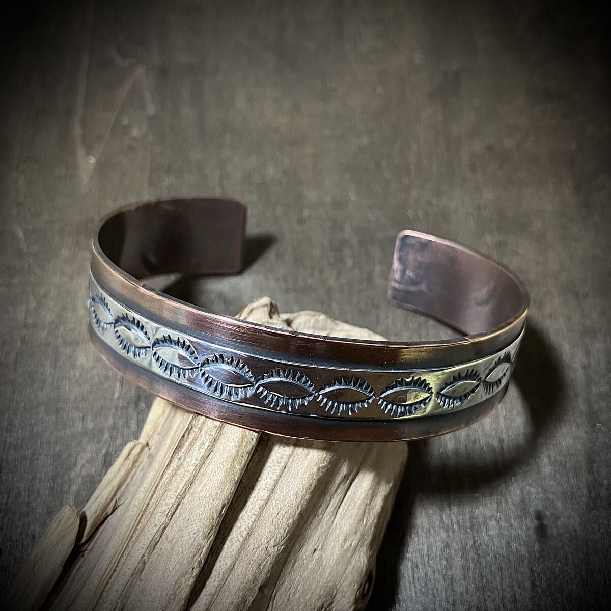 スタンプワーク シルバー カッパー コンビ バングル ブレスレット #インディアンジュエリー ネイティブアメリカン ナバホ族  925拍卖