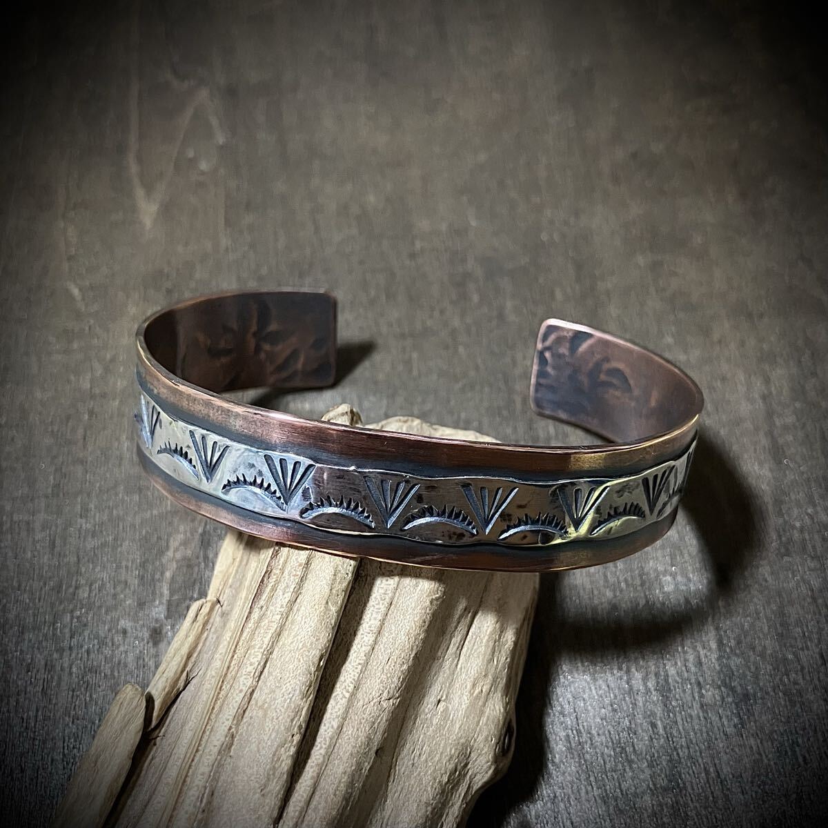 スタンプワーク シルバー カッパー コンビ ブレスレット バングル # インディアンジュエリー ナバホ族 ネイティブアメリカン 925拍卖