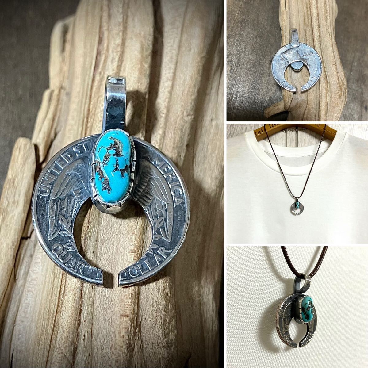 キングマン ターコイズ ヴィンテージコイン ナジャ シルバー ネックレス ペンダント#インディアンジュエリー ネイティブアメリカン拍卖