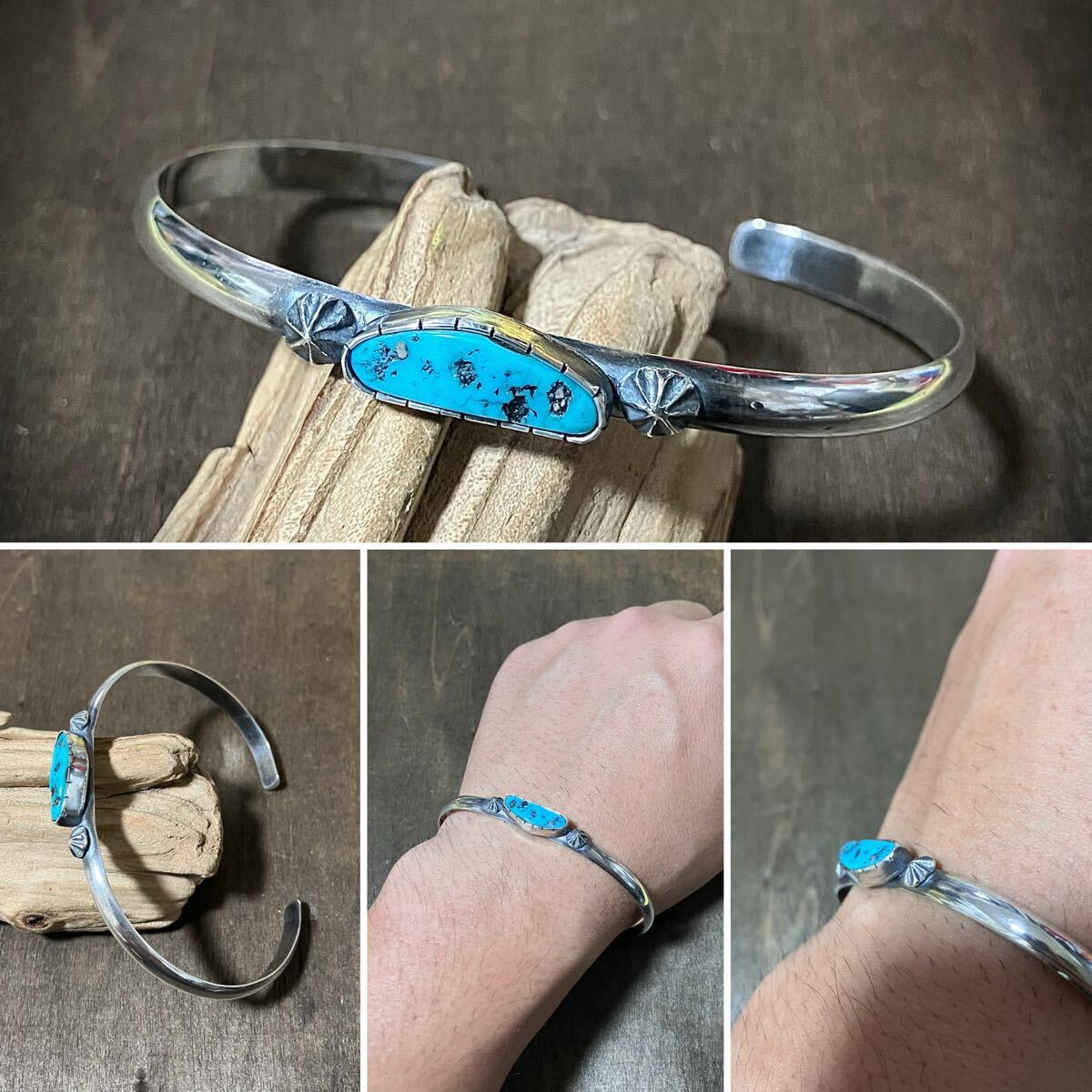 キングマン ターコイズ シルバー バングル ブレスレット #インディアンジュエリー ネイティブアメリカン ナバホ族 Sterling 925拍卖