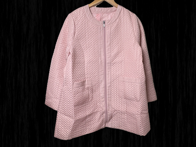 41267-b187 ピンク 3Lサイズ 7980円 Lefait ピンソニック薄中綿ジャケット ロング丈 キルティング拍卖