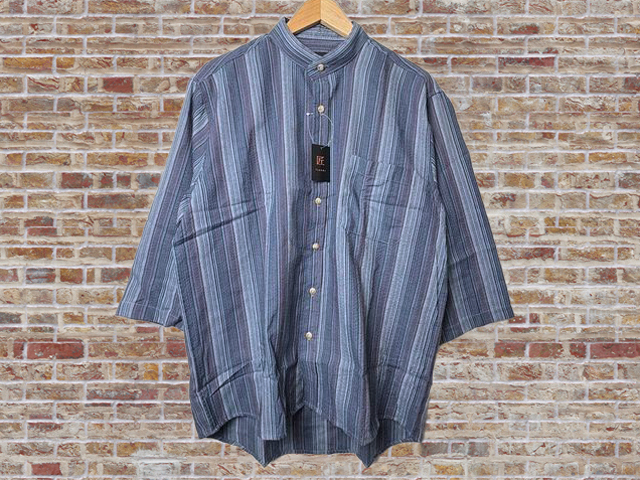 41183-3-a55-3 ネイビー系 Mサイズ 匠 TAKUMI 軽く涼しい しじら織り七分袖シャツ スタンドカラー拍卖