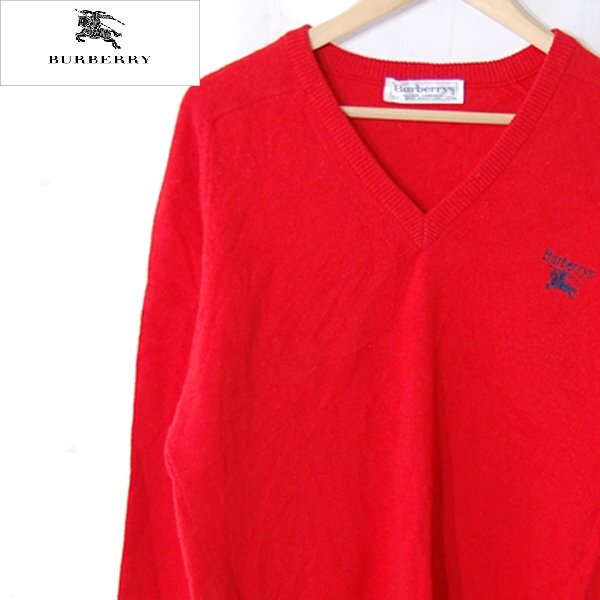 バーバリーズ Burberrys■ウールニットセーター Vネック メンズ  スコットランド製■42■レッド ※NK5o15088拍卖