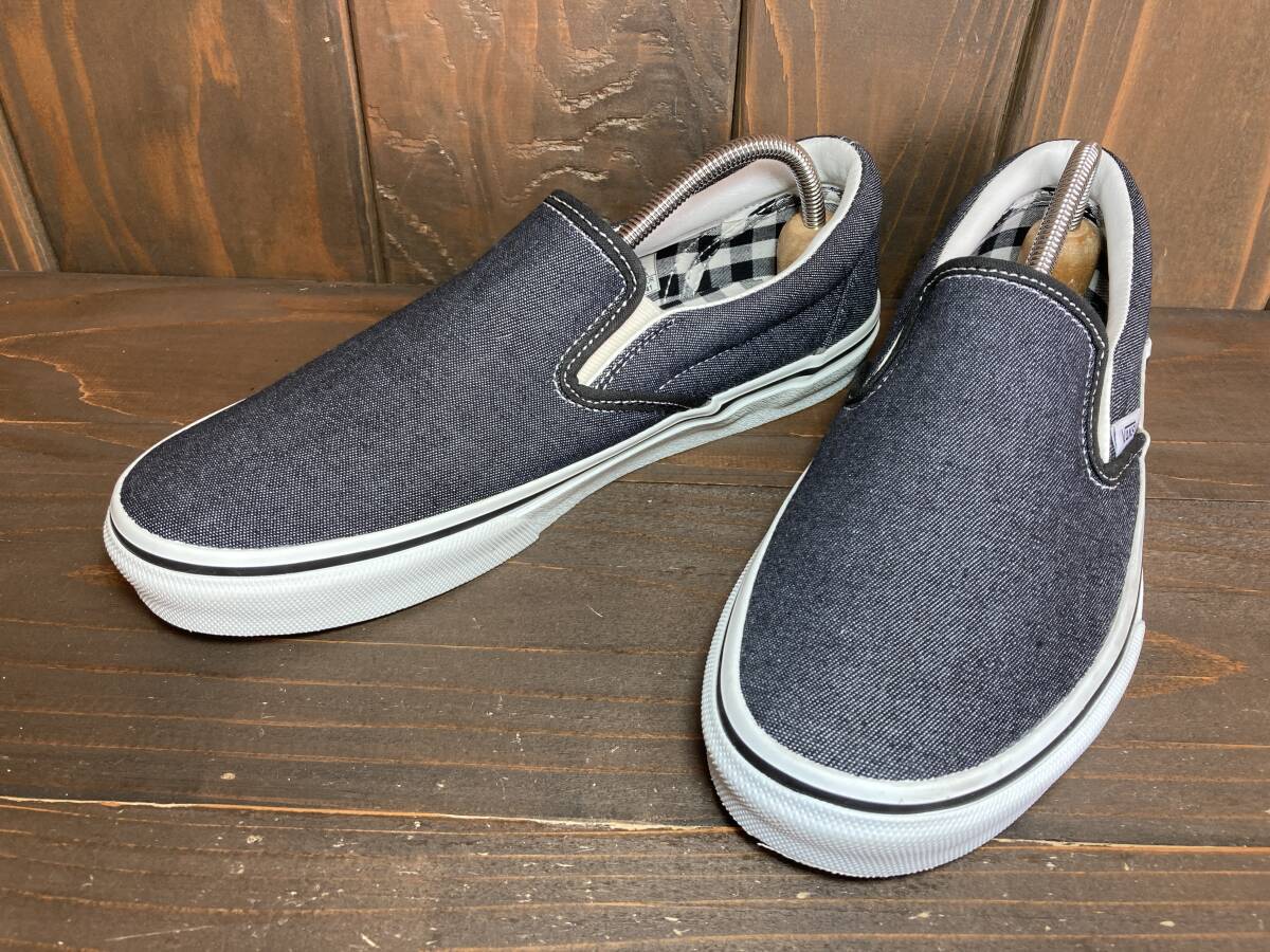 ★VANS バンズ 国内企画 slip on スリッポン 紺×白 デニム 26.0cm 未使用 検 SK8 ハーフキャブ オールドスクール サンダル スニーカー拍卖