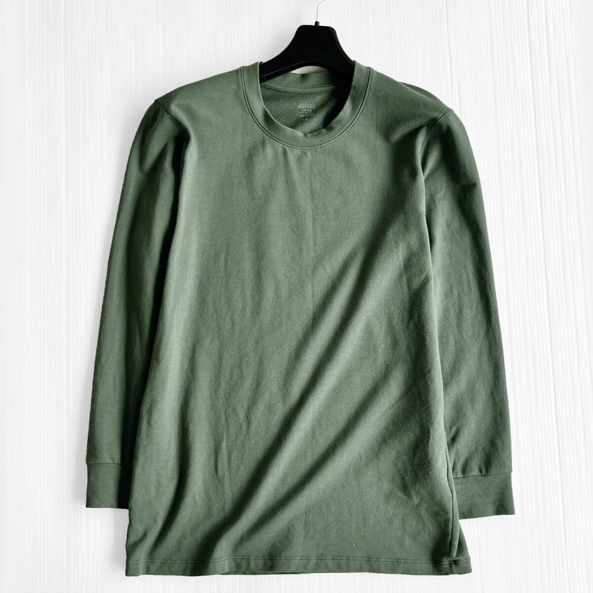 ユニクロ ヒートテック極暖★UNIQLO 厚手 防寒 メンズS レディースM 緑系 クルーネック★インナー アンダーシャツ Tシャツ カットソー 拍卖