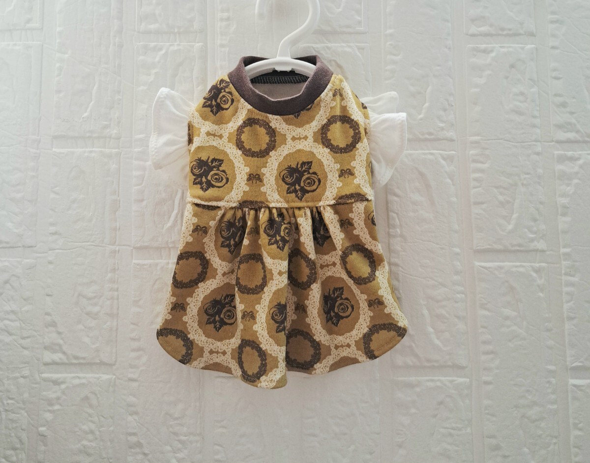 胴38 ハンドメイド アンティークローズ柄ギャザーワンピース フリル袖拍卖