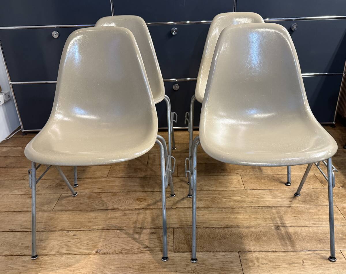 ハーマンミラー イームズ サイドシェルチェア スタッキングベース シーフォームグリーン 1957年製 4脚セット EAMES Herman Miller拍卖