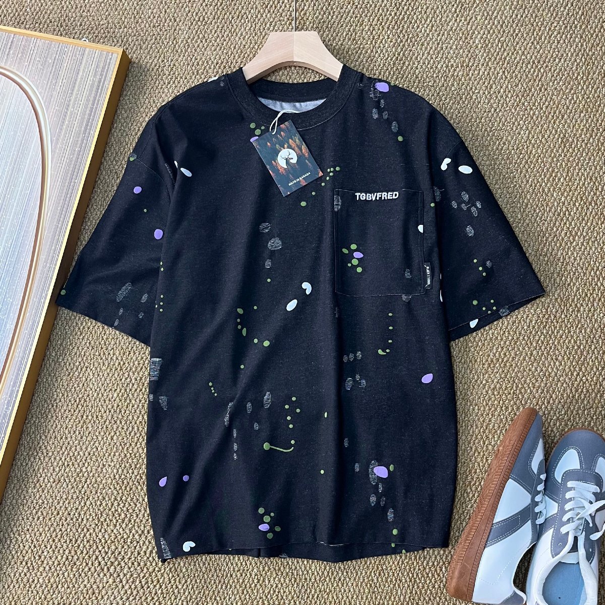 半袖 Tシャツ カナダ製造 コットン混 ソフト 丸首 スプラッシュ カジュアル トップス プルオーバー スウェット 日常 夏 メンズ SIZE:XL拍卖