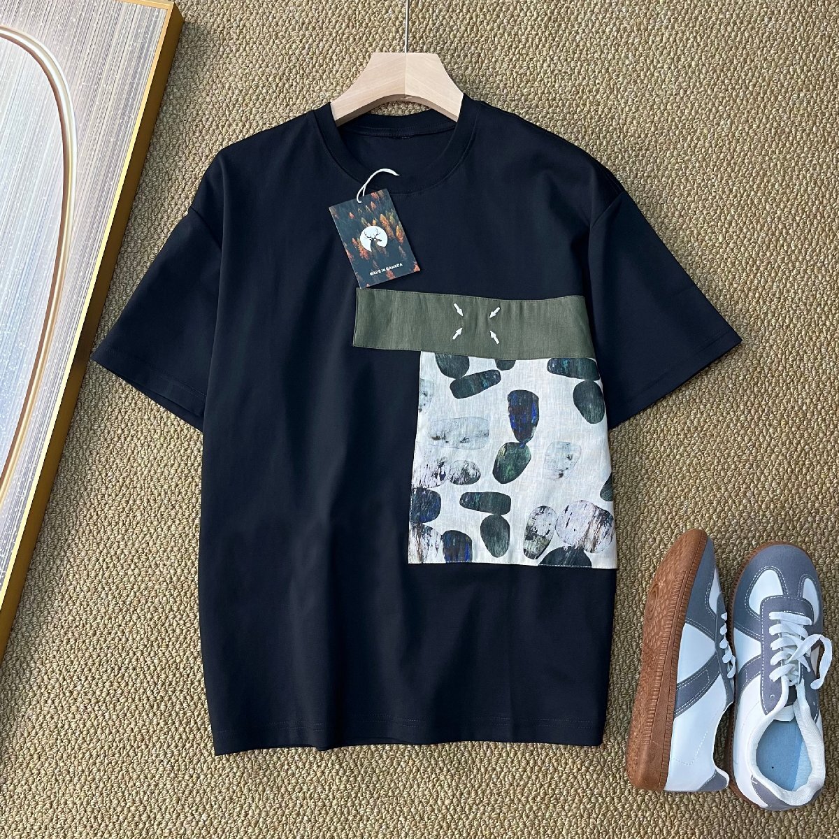 半袖 Tシャツ カナダ製造 綿混 通気 ソフト 丸首 人気 ゆったり 刺繍 シンプル 切り替え 個性 スウェット プルオーバー 普段着 夏 SIZE:L拍卖