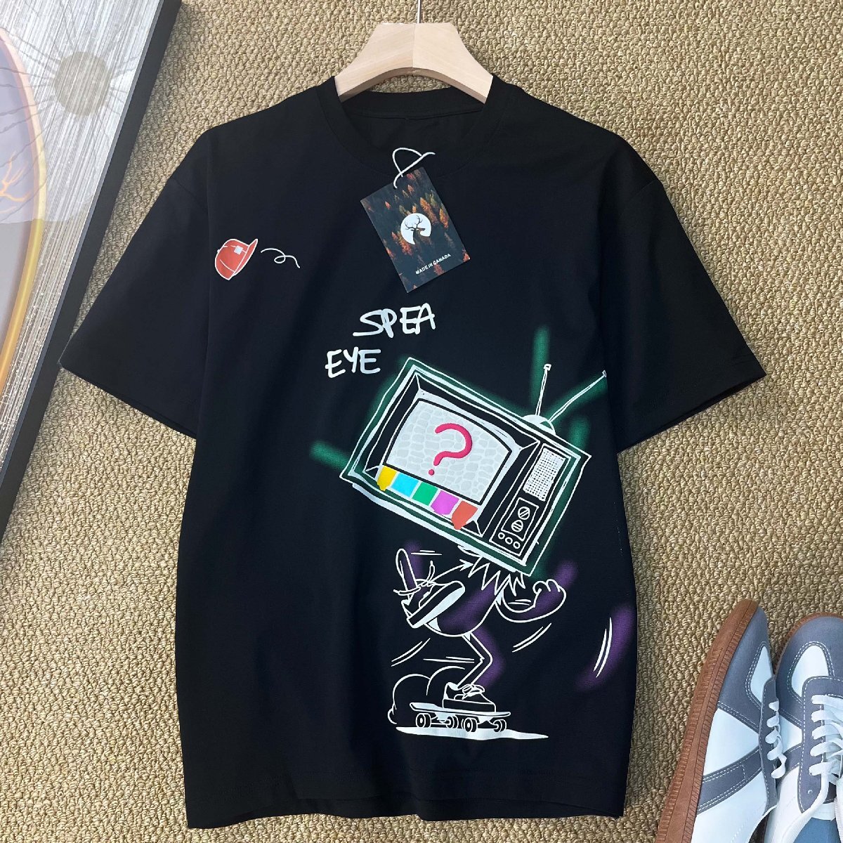 半袖 Tシャツ カナダ製造 個性 コットン混 柔らかい 吸汗 通気 面白い 遊び心 丸首 ゆったり プルオーバー トップス 日常着 定番 夏 SIZE:M拍卖