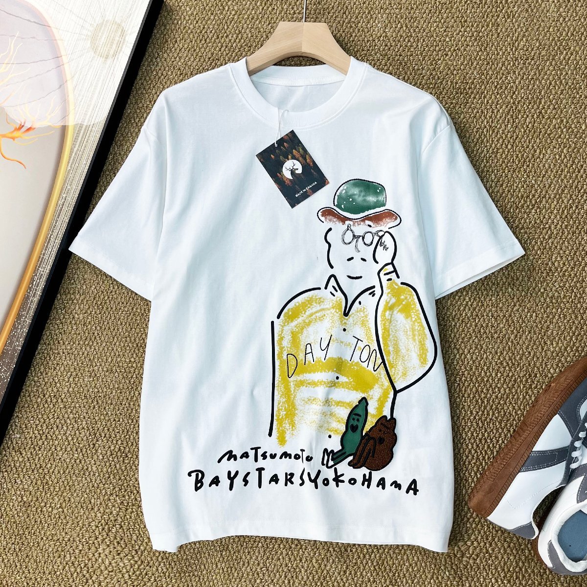 半袖 Tシャツ カナダ製造 コットン混 柔らかい 通気 無地 手描き クールネック 面白い ゆったり カジュアル カットソー 日常着 夏用 SIZE:L拍卖