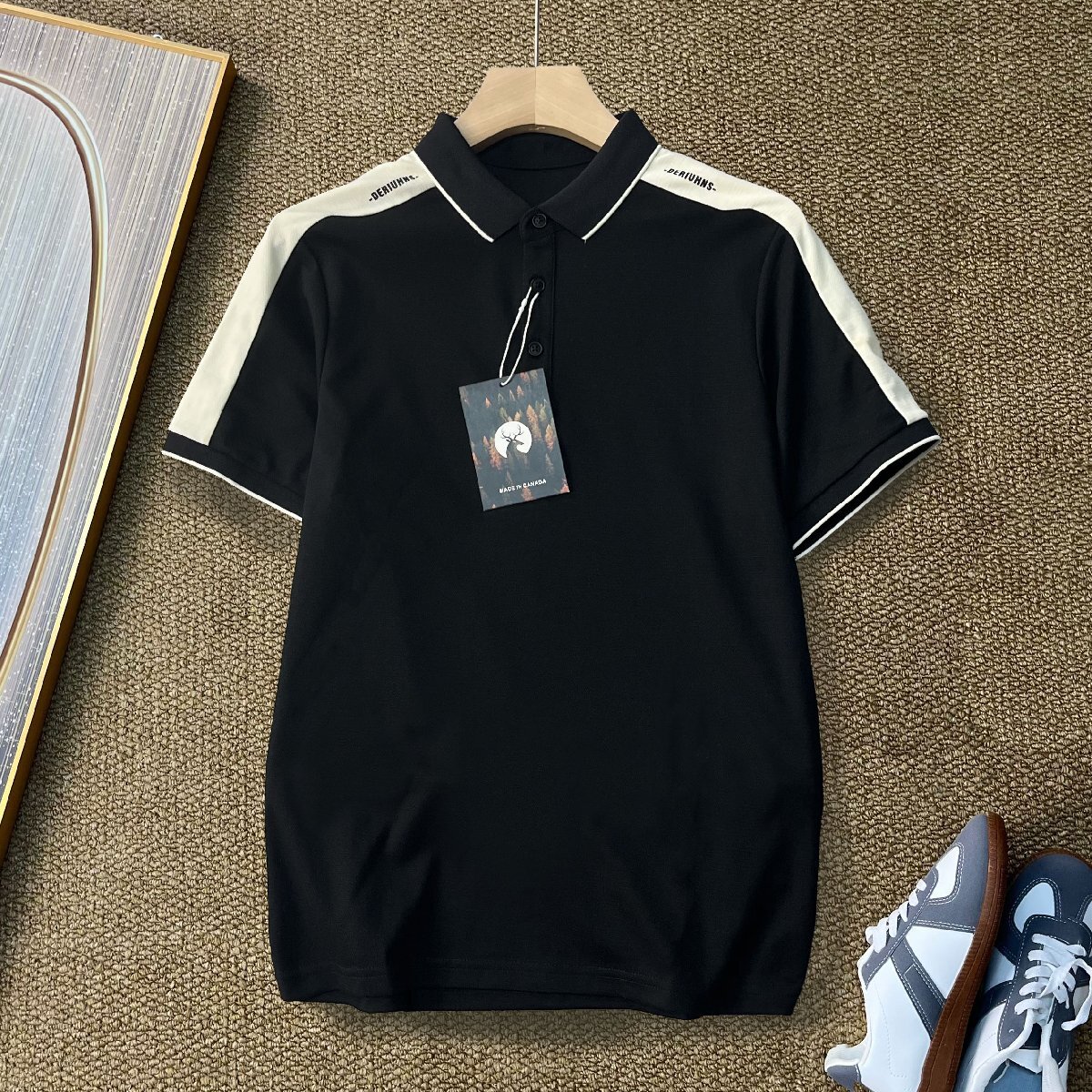 半袖 ポロシャツ カナダ製造 個性 コットン混 柔らか 通気 切替 シンプル スポーツ トップス ビジネス ゴルフウェア 紳士 夏用 SIZE:XL拍卖