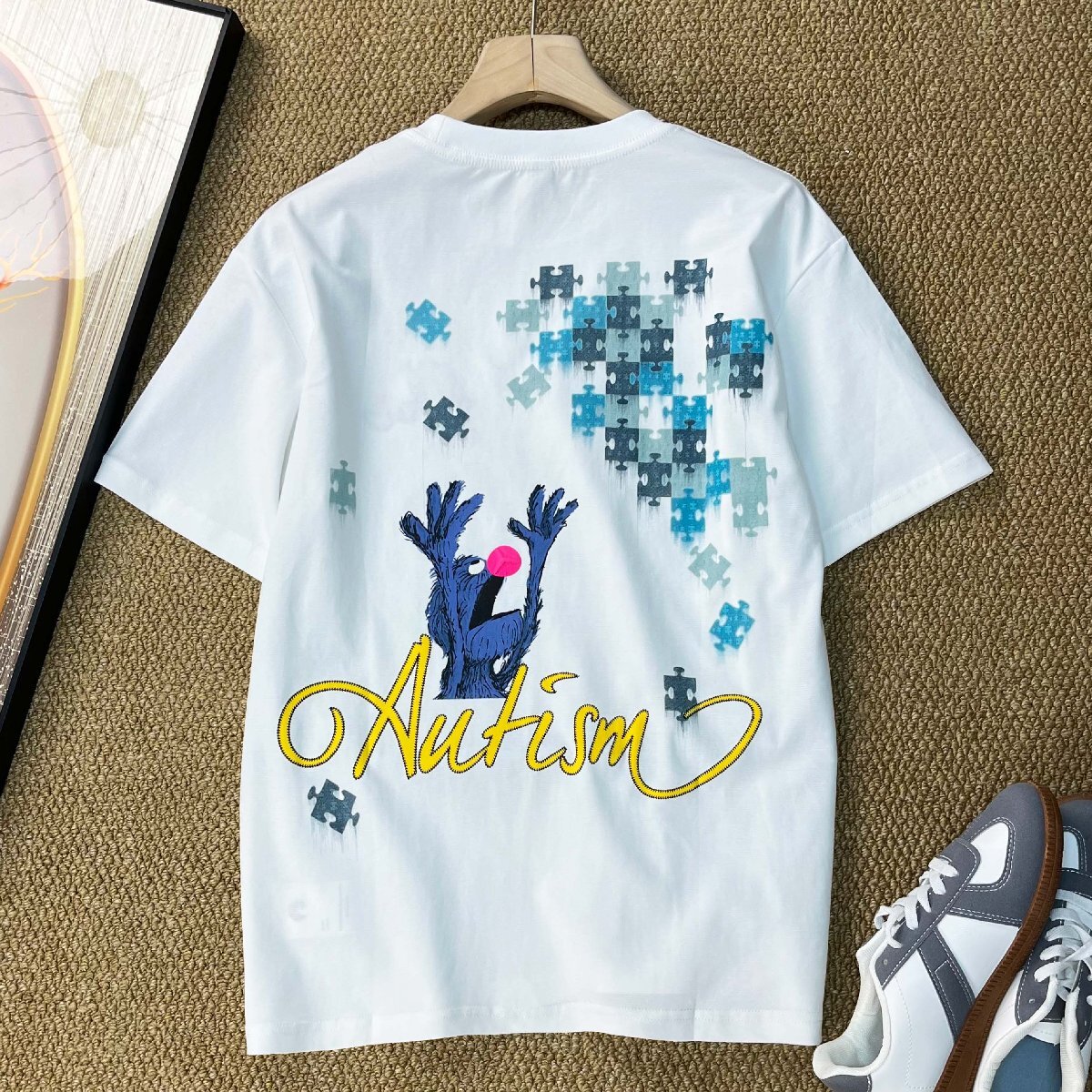 半袖 Tシャツ カナダ製造 コットン混 快適 ソフト 英字柄 ジグソーパズル 刺繍 個性 カジュアル プルオーバー トップス 通勤 夏 SIZE:L拍卖