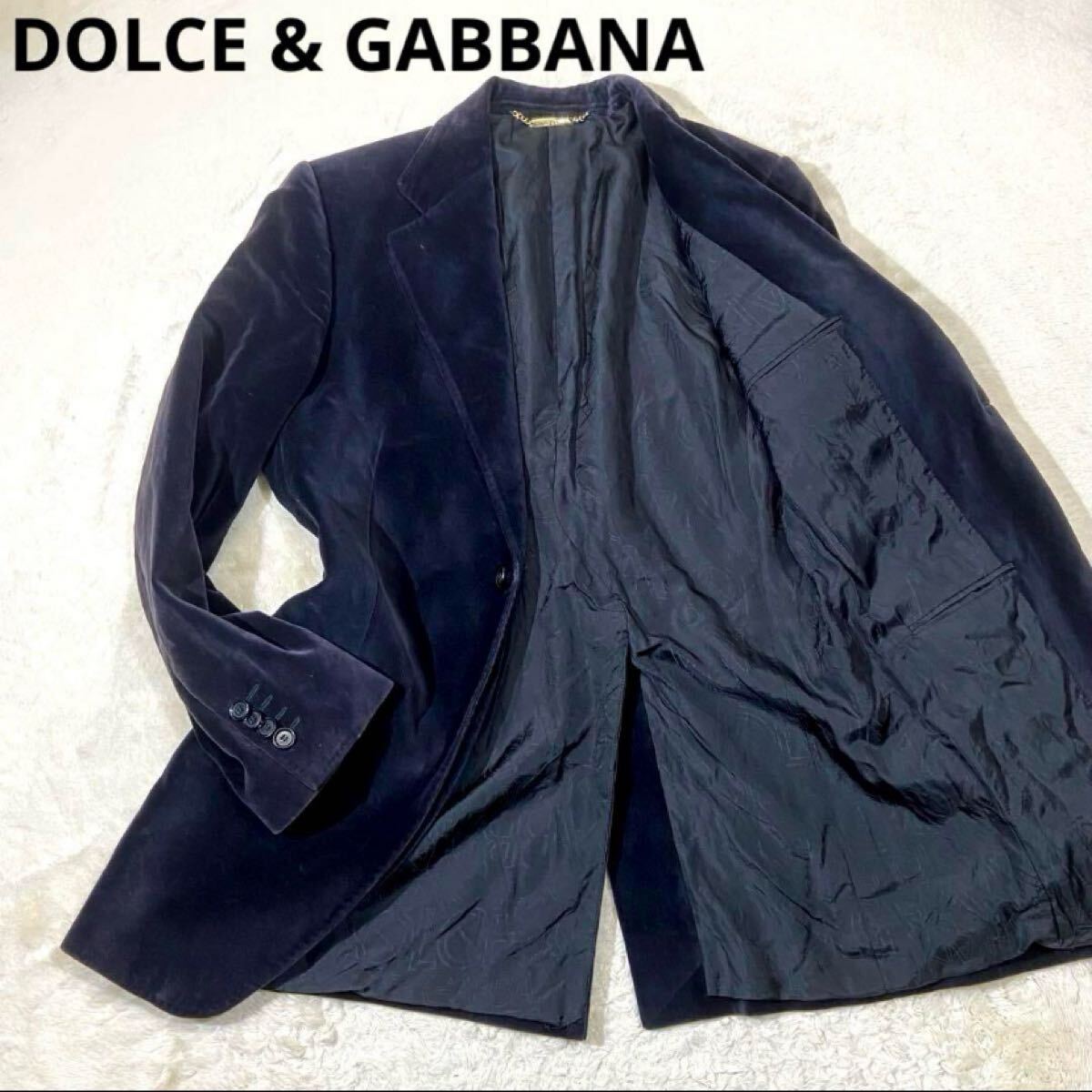 DOLCE & GABBANA ドルチェ&ガッバーナ ベロア 裏地総柄 1ボタン ゴールド金具 テーラードジャケットM拍卖