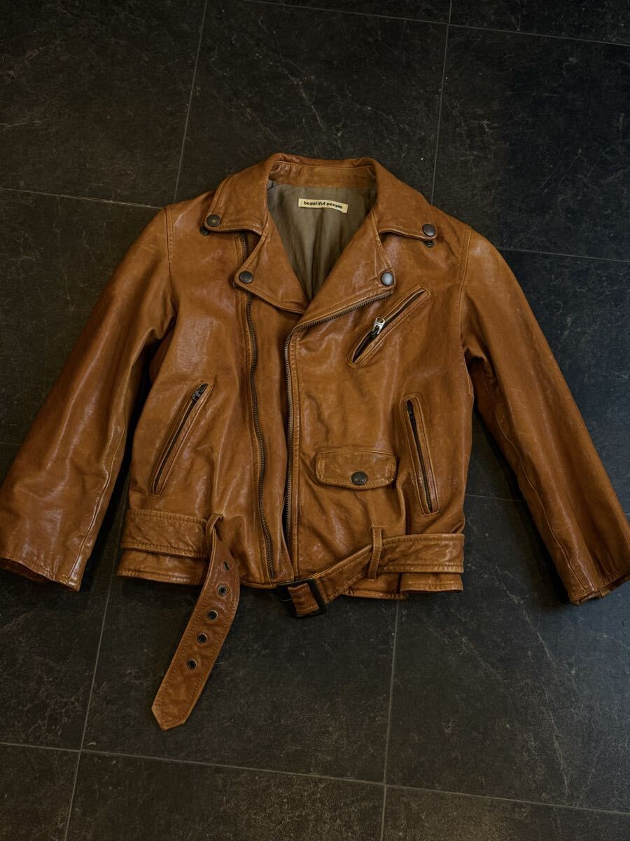 beautiful people ライダース レディース 羊革 ライダースジャケット レザージャケット ジャケット 超美品!120サイズ拍卖