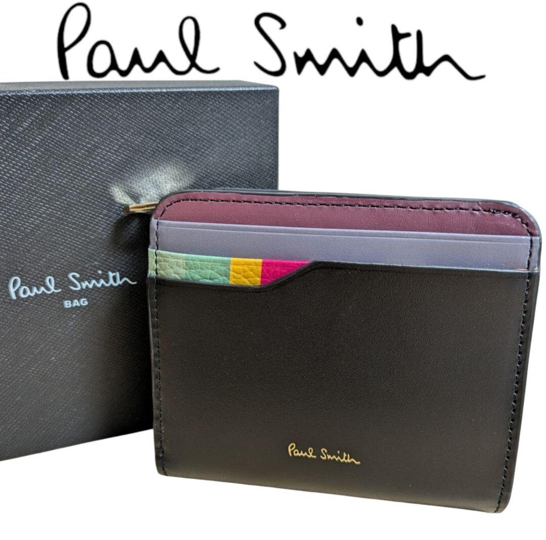 新品 ポールスミス Paul Smith 二つ折り財布 スワールスロット21A ブラック BPS332 本革 レディース 婦人 ウォレット スワール拍卖