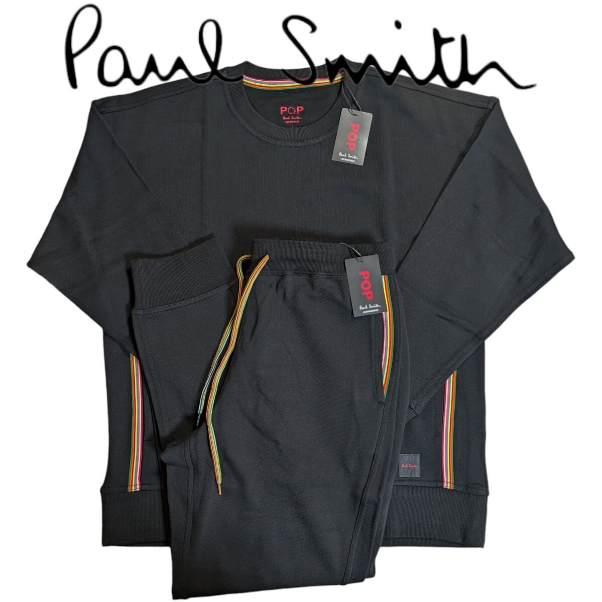 新品 ポールスミスPOP 上下セット トレーナー ロングパンツ L ストライプ スウェット ラウンジウェア ブランドロゴ ブラック 秋冬拍卖