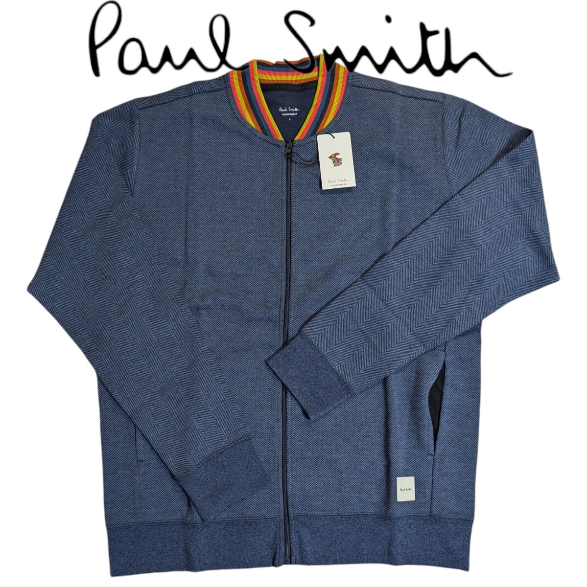 新品 Paul Smith ポールスミス ジップアップ L ブルゾン アーティストストライプ ラウンジウェア ブルー メンズ 男性 紳士 秋 冬拍卖