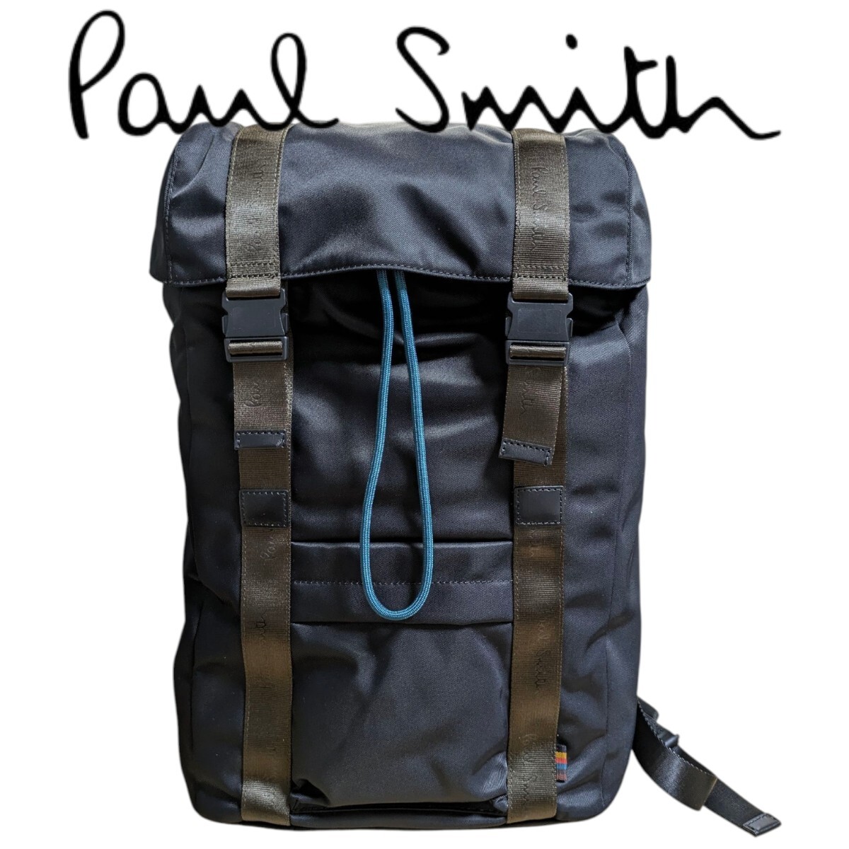 新品 Paul Smith ポールスミス リュック バックパック ブラック ブランデッドウェビング レザー ナイロン メンズ 男性 紳士拍卖