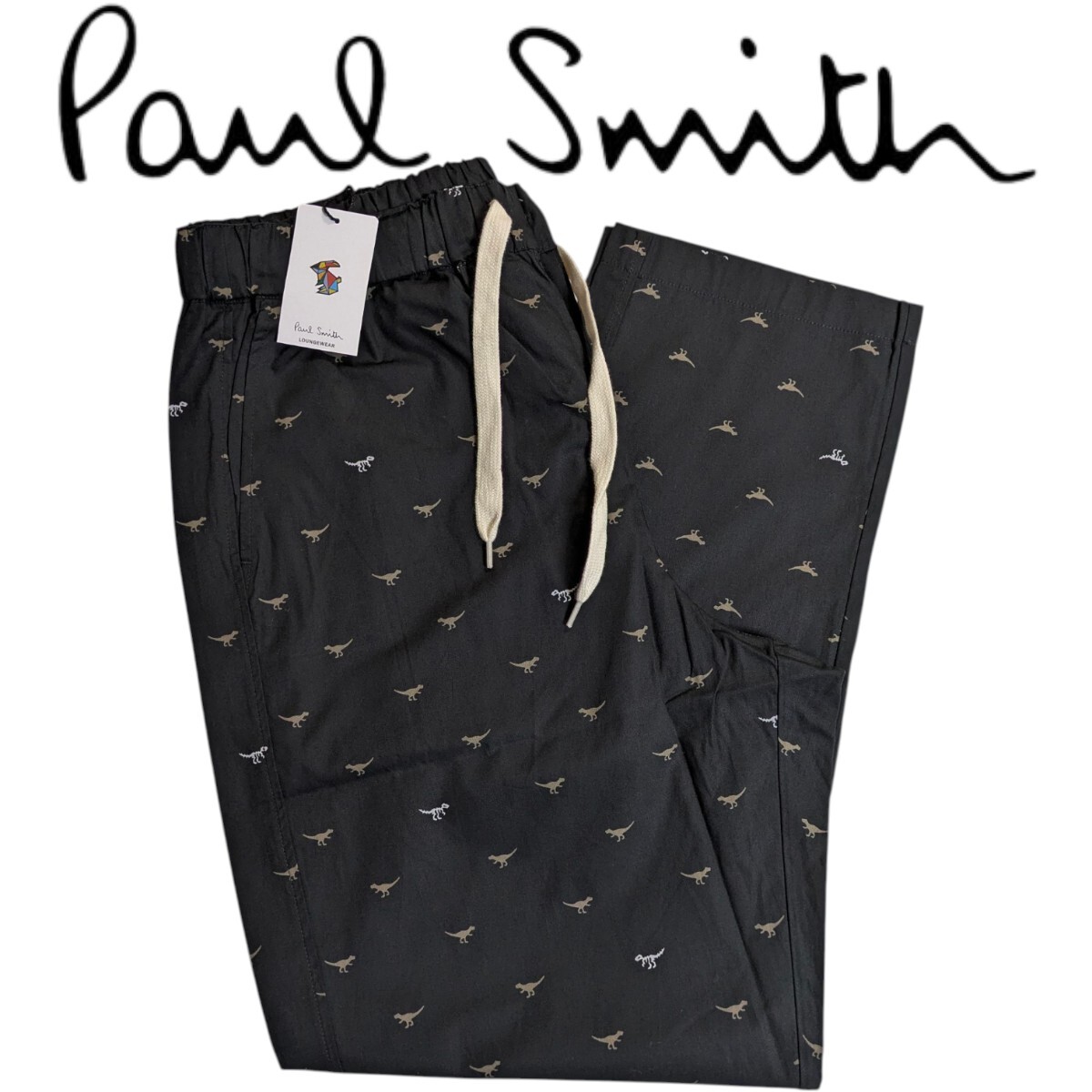 新品 ポールスミス ロングパンツ L ラウンジウェア Dino ディノ 恐竜 ブラック ボトムス メンズ 男性 紳士拍卖