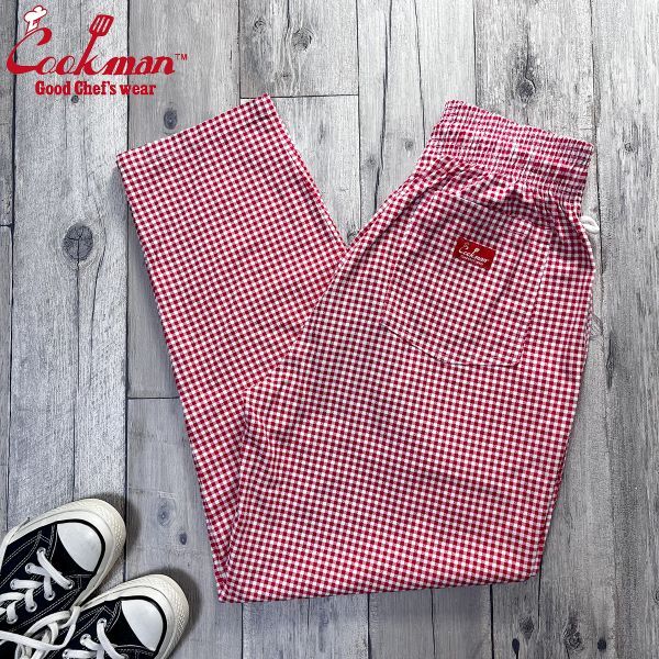 ☆Cook man クックマン☆ギンガムチェック 赤×白 シェフパンツ イージーパンツ size【L】 レッド S2658拍卖