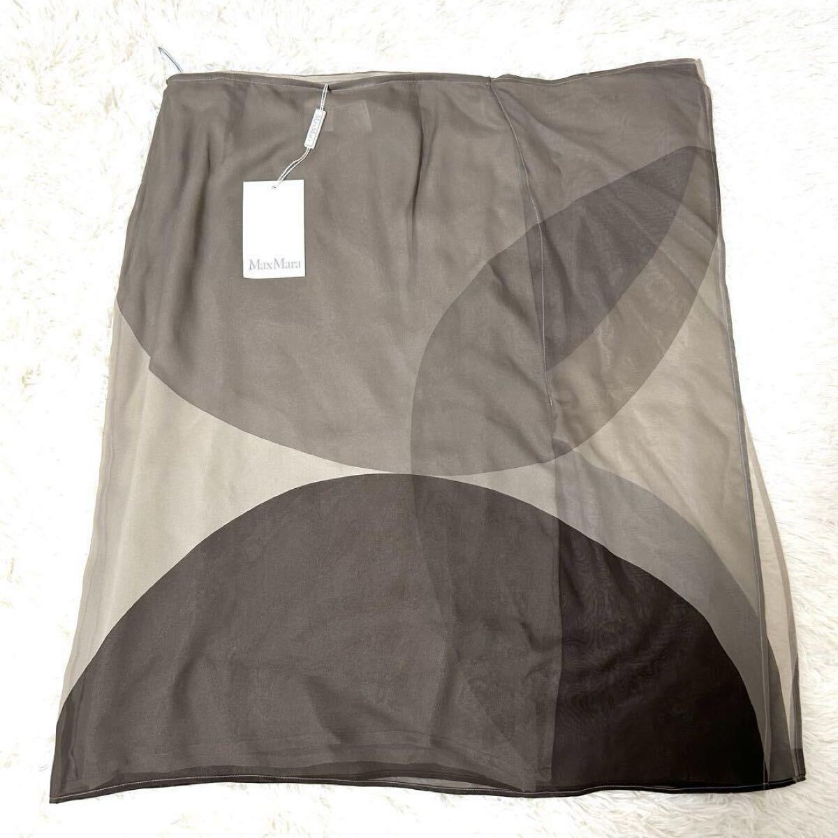 定価4万越え 新品未使用タグ付【MaxMara マックスマーラ】スカート シルク100% 絹 白タグ サイドファスナー Sサイズ 薄手 裏地有 ひざ丈拍卖