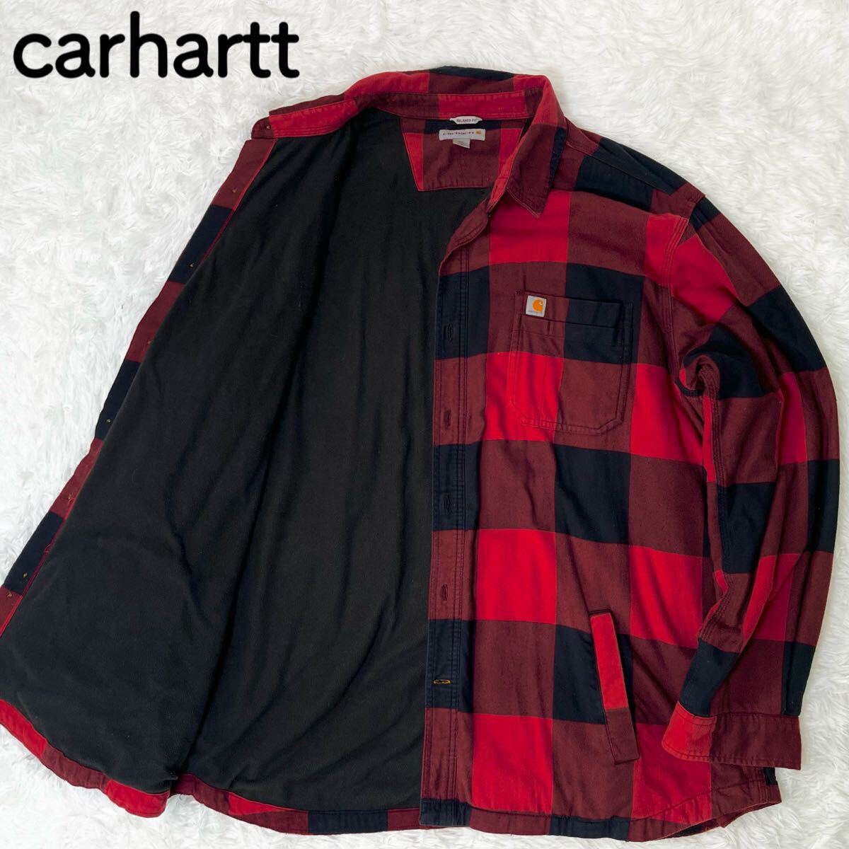 希少 大きいサイズ カーハート carhartt ウールジャケット チェック メンズ 裏起毛 2XL レッド red 赤 ブラック black 黒 アウター 3L拍卖
