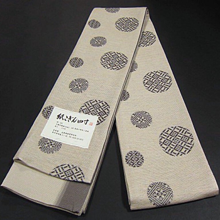 逸品 新品 米沢織 絹 和紙 宝来屋 紙こぎん四寸帯 高級半幅帯 幅広 長尺 近賢織物拍卖