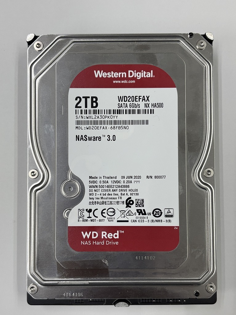 WD RED(NAS)用 2TB HDD  WD20EFAX 3.5インチ SATA シリアルナンバー WXL2A30PK0YY拍卖
