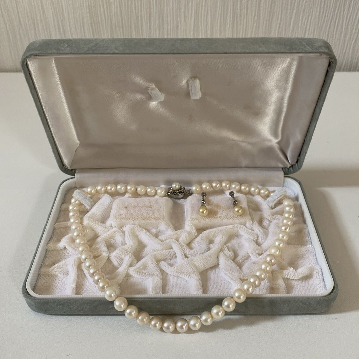 ◆NO.251011◆ パール 真珠 ネックレス イヤリング セット silver 刻印 約7㎜ 長さ約40㎝ 総重量約35g 首飾り 耳飾り拍卖