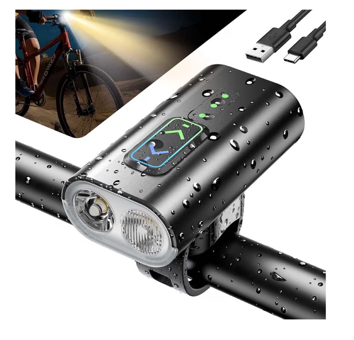 自転車 ライト 高輝度 自転車 180°大ワイド照明USB-C充電式 アルミ合金拍卖