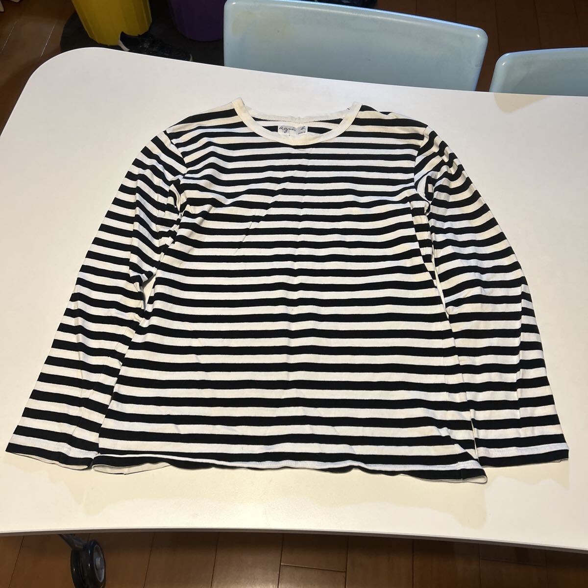 アニエスベー 長袖ボーダーTシャツ サイズM ブラック ホワイト 拍卖
