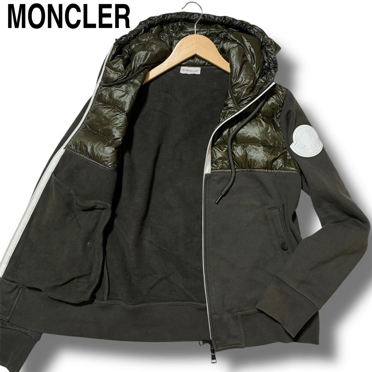MONCLER モンクレール ハイブリッド ダウンジャケット 切替 スウェット MAGLIA CARDIGAN ブルゾン ロゴワッペン カーキ オリーブ Wジップ拍卖