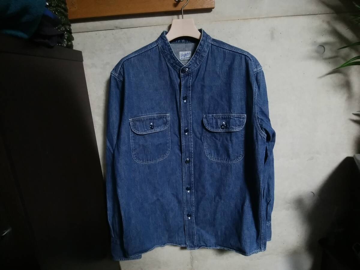 【TENDERLOIN テンダーロイン 】バンドカラー デニムワークシャツS 日本製 長袖ワークシャツ シャンブレー 本店限定 名作 人気アイテム拍卖