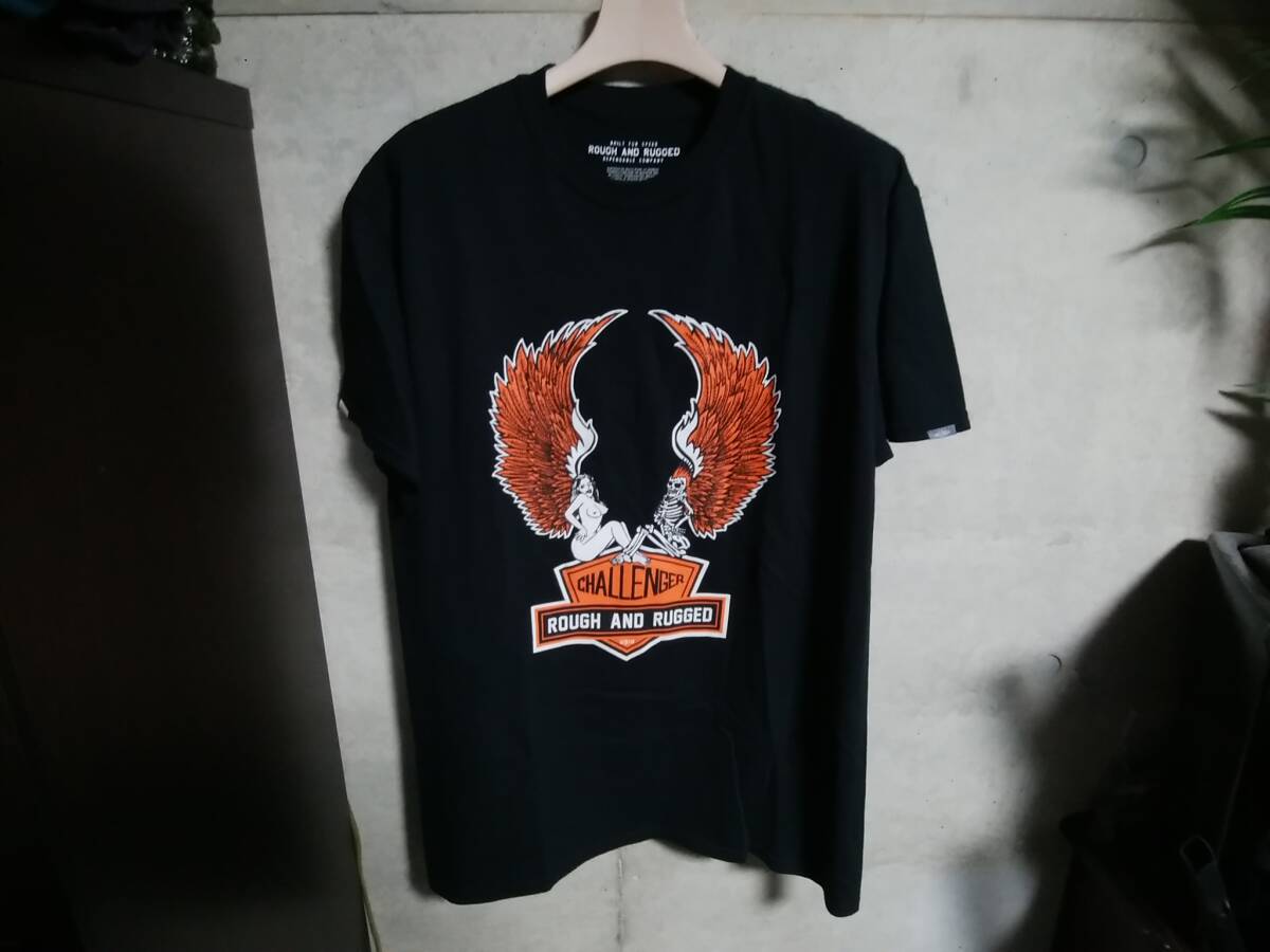 【CHALLENGER チャレンジャー×ROUGH AND RUGGEDE ラフアンドラゲッド】TシャツM 限定コラボモデル スカルウイング&ガールプリント入り拍卖