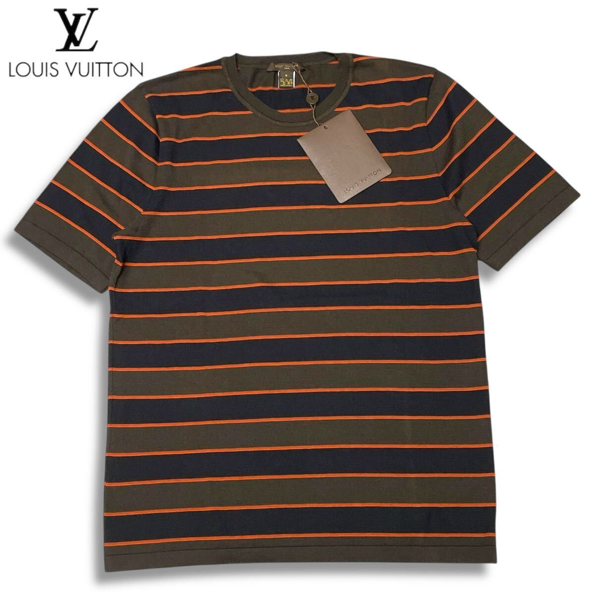 4 新品 未使用 国内正規品 LOUIS VUITTON ルイヴィトン カシミヤ混 マルチ ボーダー 半袖 ニット トップス ブラウン S イタリア製 メンズ拍卖