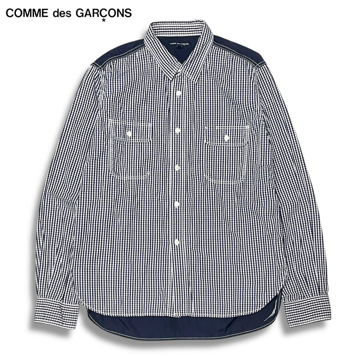 18 正規品 Comme des Garcons HOMME コムデギャルソンオム ギンガムチェック 長袖コットン ドレスシャツ M ブルー系 メンズ拍卖