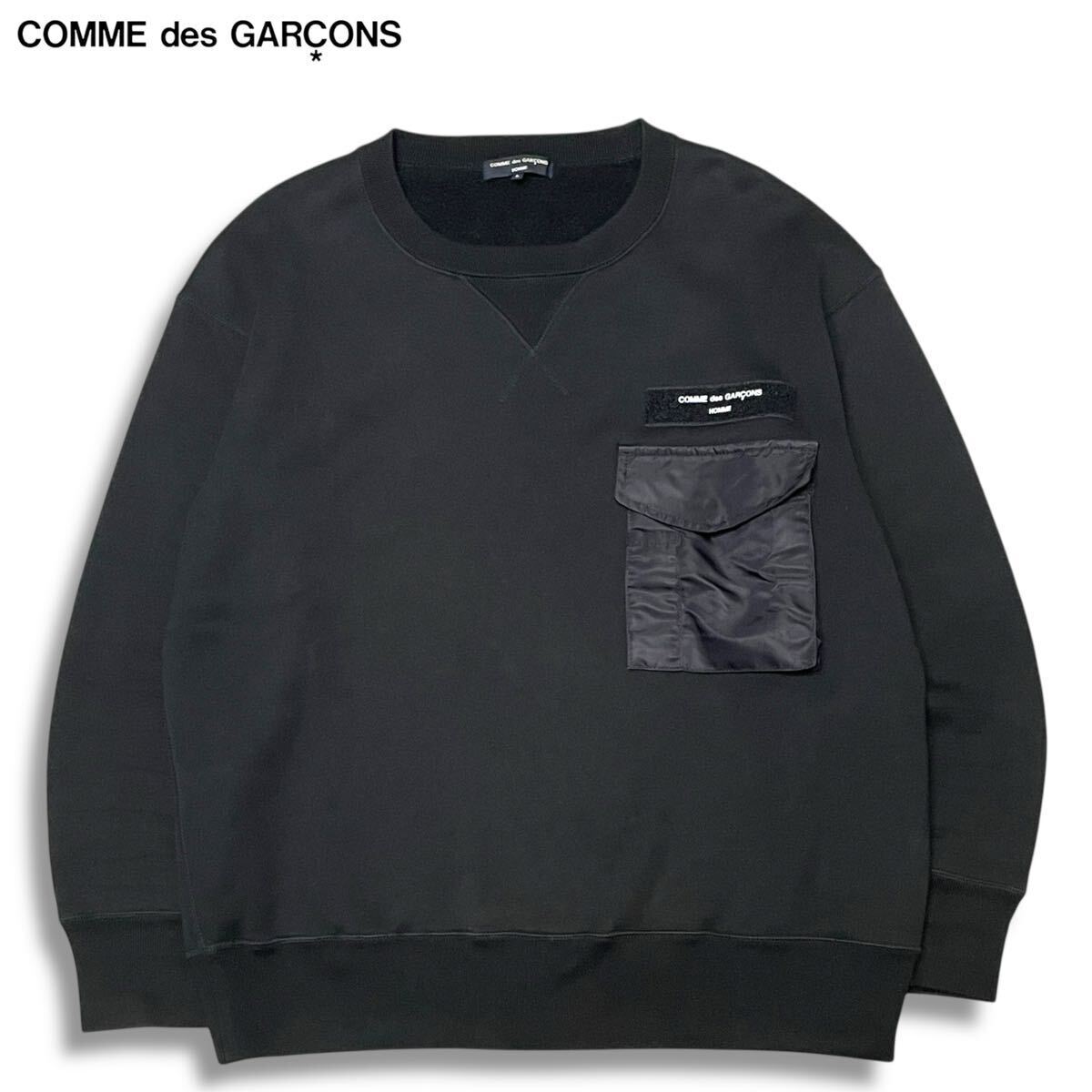 20 国内正規品 COMME des GARONS HOMME コムデギャルソンオム HJ-T016 22AW スウェット クルーネック トレーナー ブラック L メンズ拍卖