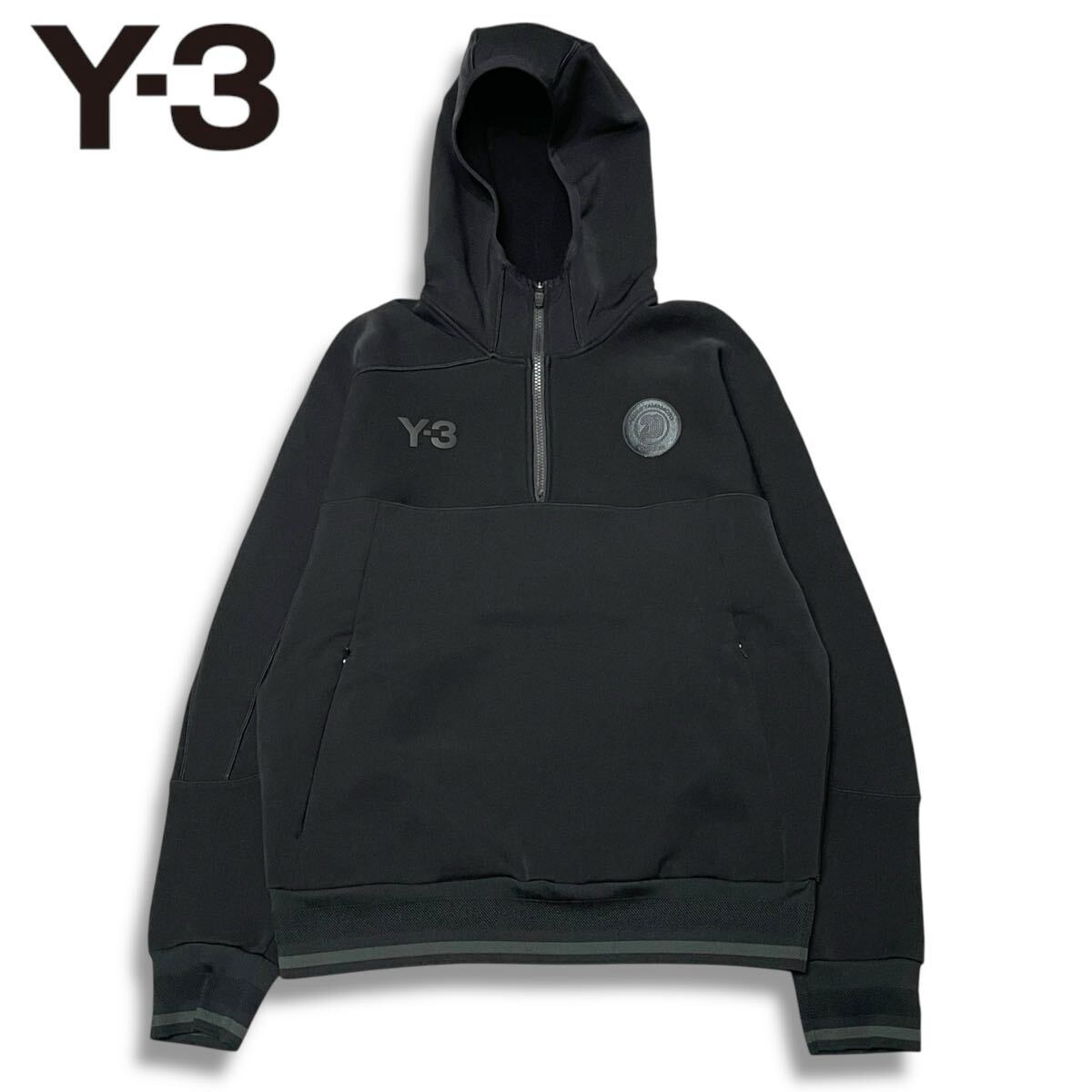 42 正規品 Y-3 ワイスリー yohji yamamoto × adidas 20周年記念 ロゴワッペン ハーフジップ フーディー パーカー プルオーバー ブラック M拍卖