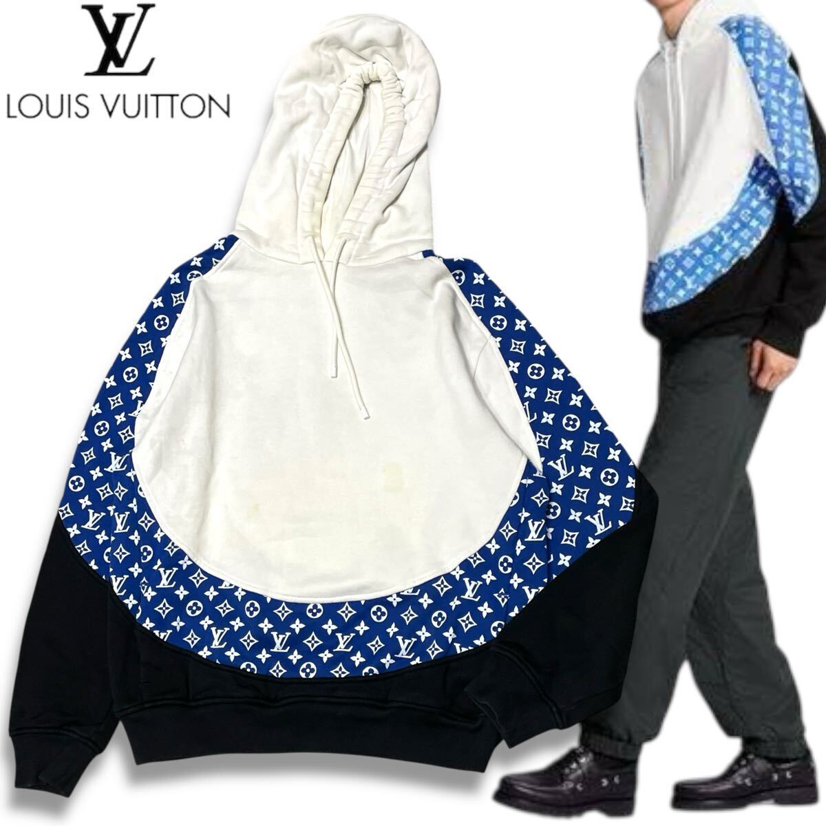 47 国内正規品 LOUIS VUITTON ルイヴィトン 20ss LV モノグラム サークルカット フーディ パーカー プルオーバー マルチカラー M拍卖