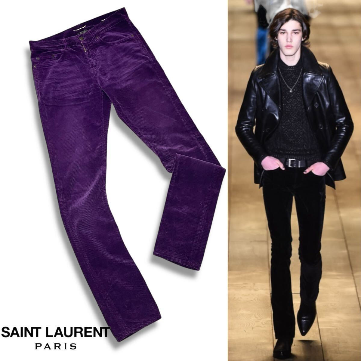57 国内正規品 SAINT LAURENT PARIS 18AW サンローランパリ 527389 Y825M コーデュロイ ブーツカット パンツ ボトムス パープル 29拍卖