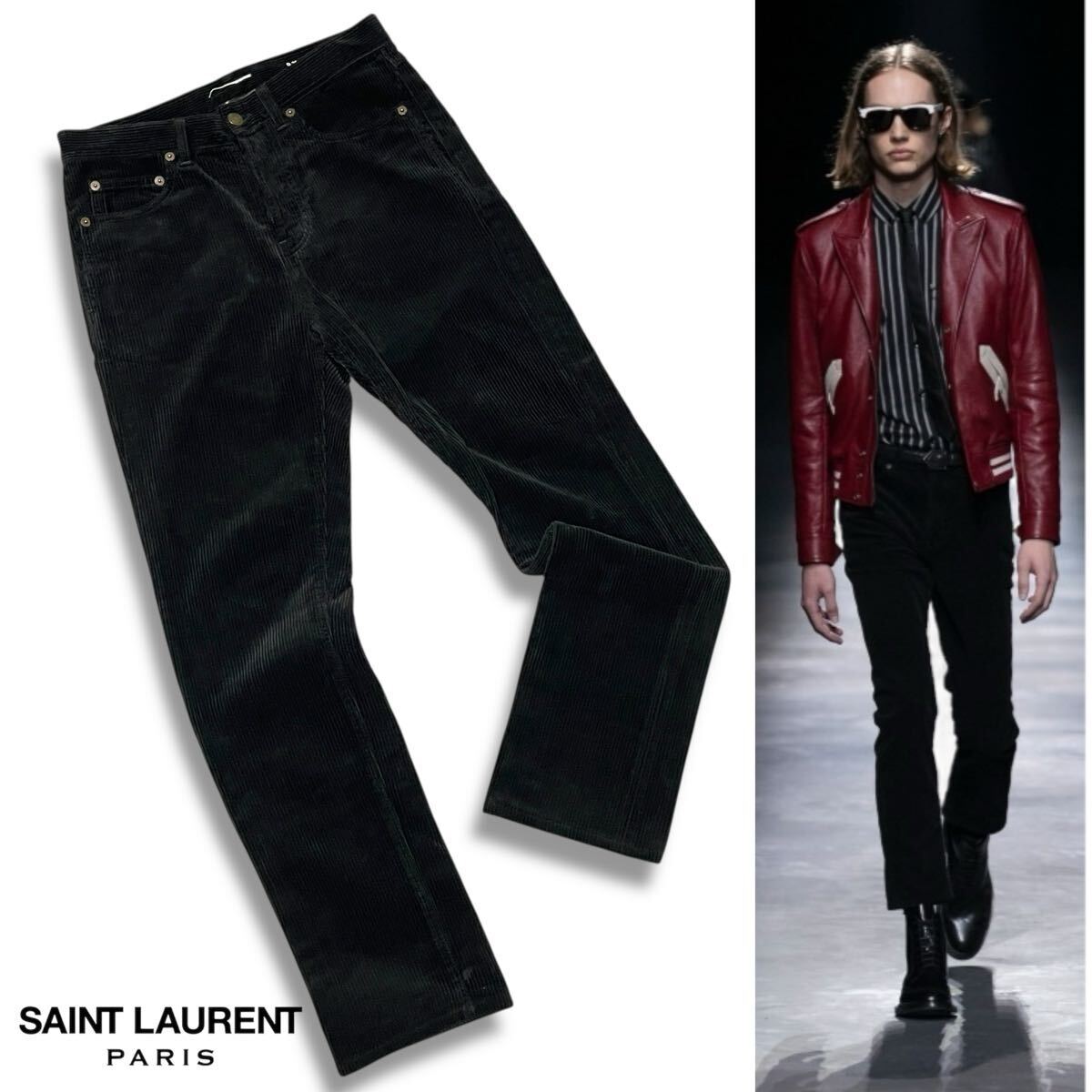 58 国内正規品 SAINT LAURENT PARIS サンローランパリ 584475 Y517V コーデュロイ ブーツカット パンツ ボトムス ブラック 26 イタリア製拍卖
