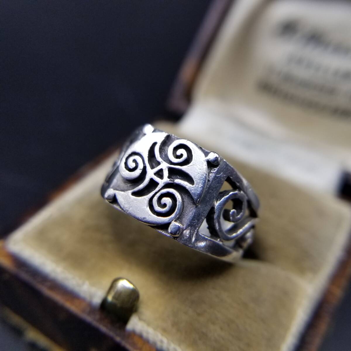 トリスケル ケルト文様 925 シルバー ヴィンテージ スパイラル リング 銀 指輪 透かし細工 Celtic Irish ユニセックス Y24-X拍卖