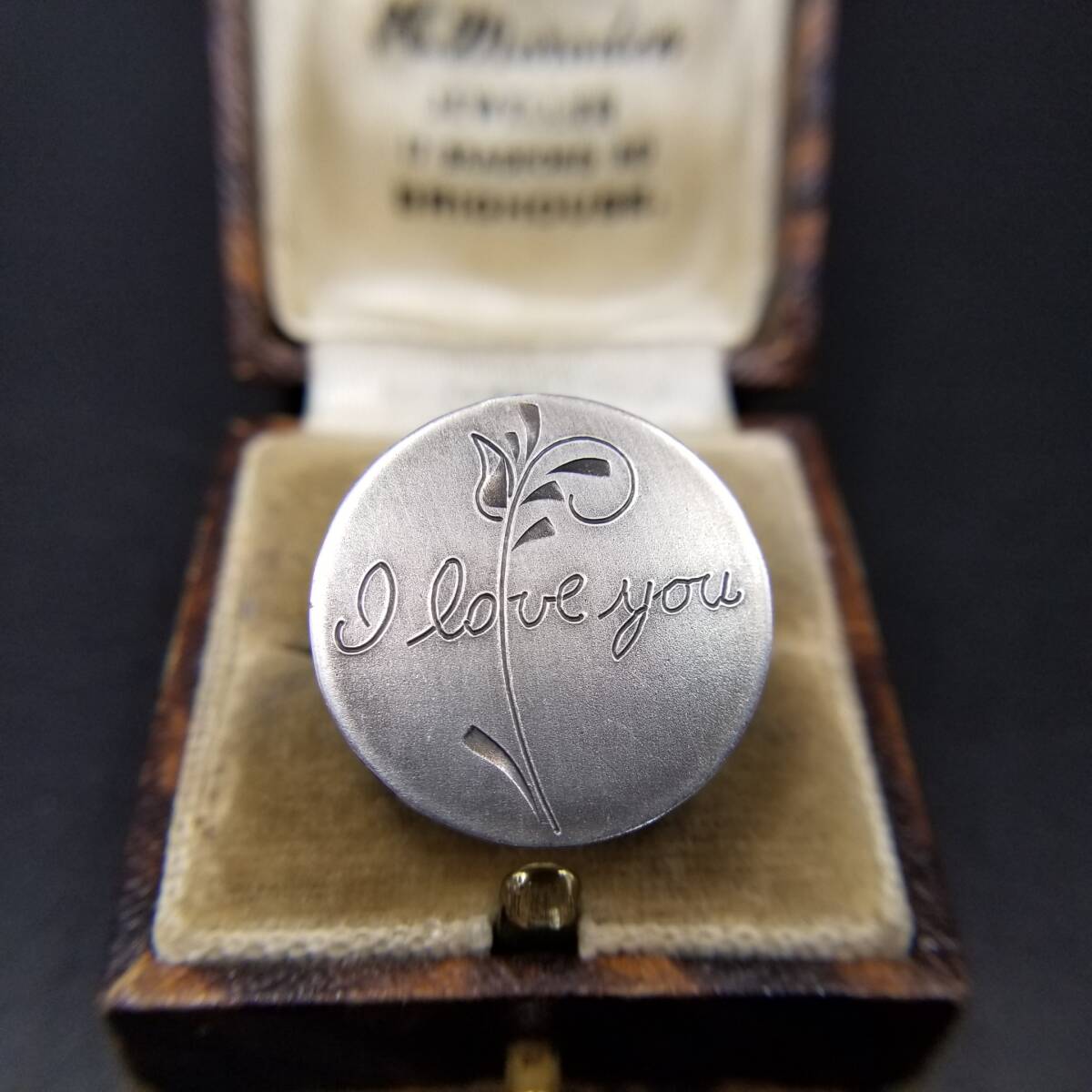 I Love You フローラル バンド 925 シルバー ヴィンテージ ラウンド リング 銀 指輪 レトロ 大ぶり 存在感 メッセージ Y24-X拍卖